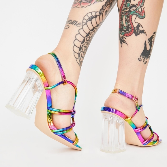👣So Me Alanna 🐈Clear Heel, Rainbow Strappys footwear - Picture 1 of 11